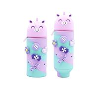 NIEEKRUN Kawaii Astuccio 2 in 1 in silicone morbido con chiusura lampo, astuccio in silicone unicorno, astuccio, astuccio retrattile per studentessa, adolescente, Ø 6,5 cm, marrone, Universale