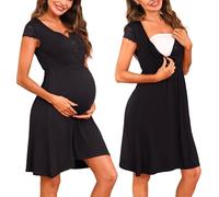 Nieery Camicie Notte Premaman Cotone Parto Ospedale Maniche Corte in Pizzo Camicia da Nottes Allattamento con Bottoni Scollo a V