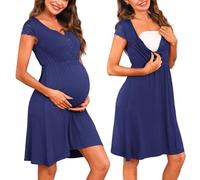 Nieery Camicie Notte Premaman Cotone Parto Ospedale Maniche Corte in Pizzo Camicia da Nottes Allattamento con Bottoni Scollo a V