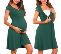 Nieery Camicie Notte Premaman Cotone Parto Ospedale Maniche Corte in Pizzo Camicia da Nottes Allattamento con Bottoni Scollo a V