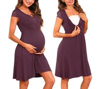 Nieery Camicie Notte Premaman Cotone Parto Ospedale Maniche Corte in Pizzo Camicia da Nottes Allattamento con Bottoni Scollo a V