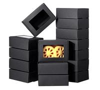 Niejgay 50 Pezzi Mini Scatola di Carta Kraft con Finestra Regalo Scatola di Imballaggio Scatola per Fatti in Casa per da Forno (Nero)
