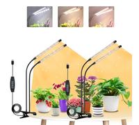Niello 2 teste+2 teste di luce per piante, Lampada per Piante LEDs,spettro completo Lampada di Crescita con Timer Auto on/off 3H/9H/12H (Nessun adattatore)