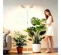 Niello Lampada da coltivazione con supporto, 2 teste LED per piante da interno, lampada a spettro completo, timer on/off automatico 6/12/18H, altezza 42-170cm-Finitura effetto legno