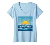 Nient'altro Che i cieli Blu - Sunny Optimism Maglietta con Collo a V, Donna, Celeste, L