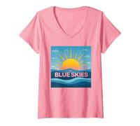 Nient'altro Che i cieli Blu - Sunny Optimism Maglietta con Collo a V, Donna, Rosa, XL