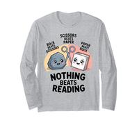 Niente batte Reading Rock Paper Scissors Funny Book Lover Maglia a Manica