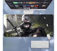 NieR:Automata - Tappetino per mouse XXL con base in gomma antiscivolo, abbastanza spesso per superfici lisce e durevoli (YoRHa n. 2B, 900 x 400 x 3 mm)