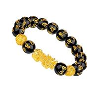 Niesel Bracciale Uomo, Braccialetto In Ossidiana Nera Per Prosperità, Accessorio Gioiello, Ciondolo Polso Regolabile per Viaggi Casa Festività