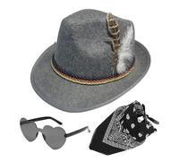 Niesel Cappelli Oktoberfest,Cappelli alpini tedeschi,1 Set di cappello da cacciatore tedesco non tessuto in pelliccia sintetica con foulard | Cappello bavarese alpino tedesco per adulti no