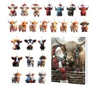Niesel Highland Coo, calendario 'avvento natalizio, 24 giorni, calendario 'avvento Highland acrilico 2D sospesi, per specchio retrovisore auto, porta