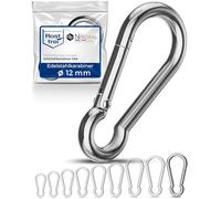 NietFullThings 1 moschettone grande 12 mm spessore moschettone in acciaio inox gancio portachiavi senza occhio carico di rottura 2.100 kg moschettone in acciaio inox 12 x 140 mm amaca altalena