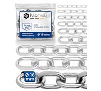 NietFullThings 100 Cm = 1 Metro Di Spessore 16 Mm, Catena In Acciaio Inox V4A, Catena A Maglie Corte In Un Pezzo A4 Din766, Catena A Maglie Rotonde Din56856, Catena In Acciaio Inox, 1 M