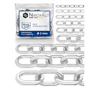NietFullThings 2 pezzi 300 cm = 3 metri 2 mm di spessore in acciaio inox al metro V4A catena a maglie corte in un pezzo A4 DIN 56856 catena a maglie rotonde DIN 766 catena in acciaio inox 3 m