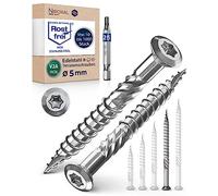 NietFullThings Viti a Testa Bombata per Terrazze, 5 x 70 mm, in Acciaio Inox A2, Torx, 250 Pezzi, per Legno, Con 1 Punta Torx