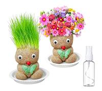 Nievajio 2 piante di bambola con testa di erba, vaso di testa di bambola, pianta che cresce in vasi bonsai, decorazioni creative per scrivania dell'ufficio