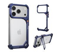 NIFBANG Custodia a 9 forme per iPhone 17 Pro Max con supporto, in alluminio, senza cornice, sottile, senza cornice, compatibile con MagSafe, 4 airbag, resistente agli urti, in metallo 17 Promax (blu