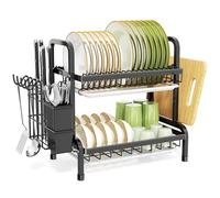 niffgaff 2 livelli Scolapiatti con vassoio antigoccia, scolapiatti con portaposate/tagliere sopra il lavandino, scolapiatti per piatto/utensili sul piano della cucina, Portapiatti grande capacità