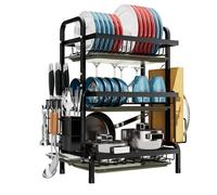 niffgaff 3 livelli Scolapiatti con vassoio antigoccia, scolapiatti con portaposate/tagliere sopra il lavandino, scolapiatti per piatto/utensili sul piano della cucina, Portapiatti grande capacità