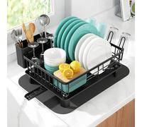 niffgaff Scolapiatti per Piatti Nero (37,5 * 28 * 14,5 cm), Scolapiatti in Acciaio Inox con Tappeto di Asciugatura Rapida, Stativo Asciugante per Piatti