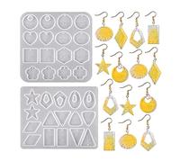 Nifocc 2 pezzi di gioielli in resina epossidica stampi ciondolo collana orecchini stampi in silicone cuore stella rotonda rettangolo gioielli in resina fusione stampo cristallo per artigianato fai da