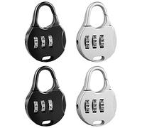 Nifocc Mini lucchetto a combinazione a 3 cifre regolabile per valigia, zaino, borsa da viaggio, armadietti, portagioie - 4 pezzi nero argento rotondo