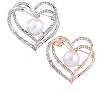 Nifocc Spilla a forma cuore con perle di cristallo a forma cuore spilla da sposa spille da bavero per donne vestiti maglioni cappotti cappelli decorazioni per feste gioielli regali oro argento 2 pezzi