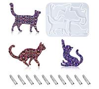 Nifocc Stampo in resina epossidica per gatti e gatti, in cristallo, con 10 spille a forma di animale, stampi in silicone per gioielli fai da te