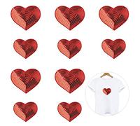 Nifocc Toppe termoadesive a forma di cuore con paillettes, ricamate, per vestiti, jeans, giacche, cappelli, borse, zaini, scarpe, decorazioni - rosso, 10 pezzi, grandi e piccole