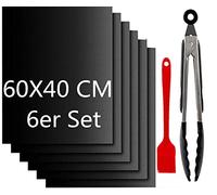 Nifogo Tappetino per barbecue a gas, griglia a carbonella e griglia elettronica, 60 x 40 cm, set da 6 pezzi, senza PFOA, antiaderente, riutilizzabile, nero, rettangolare