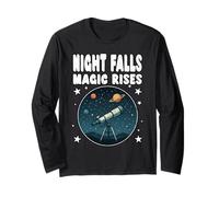 NIGHT FALLS MAGIC RISES telescopio osservazione delle stelle appassionato di stelle Maglia a Manica