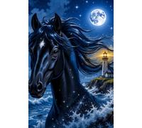 Night Horse with Lighthouse and waves