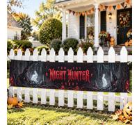Night Hunter, grande striscione da giardino, sfondo spettrale gotico spettrale, figure spettrali per Halloween, nero, con occhielli e corda da appendere, decorazioni per feste in giardino, recinzione