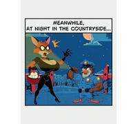 Night in the Countryside - Funny Cartoon Fox and Chicken Design: Lined notebook featuring a humorous encounter between a busty fox and a muscular chicken - perfect for notes and creative thoughts