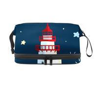 Night Lighthouse, trousse a doppio strato per cosmetici per donne e ragazze, borsa da viaggio per trucchi, pratica borsa organizer con scomparto per pennelli, Multi, 27x15x14 cm/10.6x5.9x5.5 in,