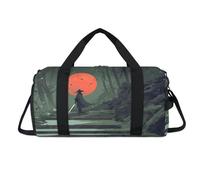 Night Red Moon Japan Samurai Sport Duffel Bag con scomparto per scarpe Giappone Borse da viaggio da palestra organizer per bagagli per donne uomini bambini ragazze ragazzi