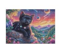 Night Sky Black Cat Puzzle 300 Pezzi Rilassamento Per Adulti Rompicapo Pressione Ridotta Giochi Da Tavolo Solo O in Gruppo Regalo Amico E Colleghi 300 PCS