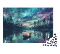 Night Sky Canoe Lake 1000 Pezzi Puzzle Adulti Aurora Boreale su Lago Calmo Difficile Premium Robusto Alta Qualità Vivace Stimolante Antistress 52x38cm/1000pz
