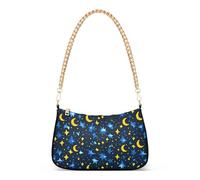 Night Sky Giallo Blu Stelle Lune Designer Borse Da Donna Borsa A Tracolla Estetica Borse Da Sera Borsa Con Cerniera Chiusura Catena Cinghia