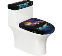 Night Sky with Trees - Set di 2 copriwater con coperchio del serbatoio, elastico, per WC a forma di U e allungati, decorazione per il bagno, regalo di inaugurazione della casa