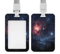 Night Stars - Porta badge trasparente con cordino staccabile, custodia verticale in plastica rigida, protegge carte d'identità da lavoro e carte di credito per ufficio e fabbrica