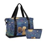 Night under Blue Stars Moon - Borsone da viaggio oversize con tracolla, borsa da viaggio per weekender, per la notte, con borsa da toilette per yoga, set da 2 pezzi, Notte sotto stelle blu luna, 1