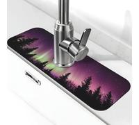 Night View of The Aurora - Tappetino paraspruzzi per rubinetto, con ventosa per rubinetto della cucina, maniglia del rubinetto, vassoio raccogli gocce per bagno (38,1 x 14 cm)