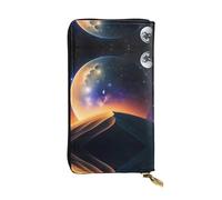 Night with moon patte Print Leather Long Clutch Wallet per le donne - Alla moda con più slot per schede, tasca portamonete, nero, taglia unica
