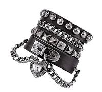 NIGHTCRUZ Bracciale in pelle punk gotico con cuore, Rock and Roll, per uomo e donna