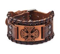 NIGHTCRUZ Braccialetto con croce celtica solare, bracciale in pelle con amuleto irlandese, 11 inches (length) x 1.6 (width), Pelle sintetica, Nessuna pietra preziosa
