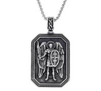 NIGHTCRUZ Collana Arcangelo San Michele, ciondolo quadrato in acciaio inossidabile con santo patrono cattolico, medaglia religiosa, amuleto di protezione