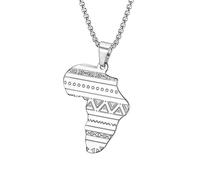 NIGHTCRUZ Collana con ciondolo a forma di mappa africana, in acciaio inox, con motivo tradizionale, Acciaio inossidabile, Nessuna pietra preziosa