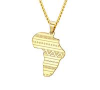 NIGHTCRUZ Collana con ciondolo a forma di mappa africana, in acciaio inox, con motivo tradizionale, Acciaio inossidabile, Nessuna pietra preziosa