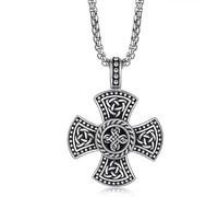 NIGHTCRUZ Collana con croce celtica solare, ciondolo in acciaio inossidabile con nodi celtici triquetra, gioiello celtico regalo per uomo donna